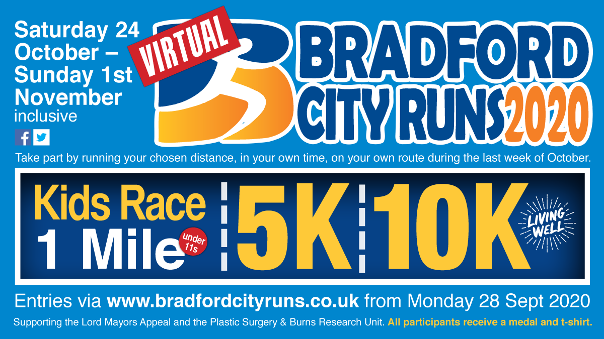 MyLivingWell1's tweet photo. Looking for a new idea for kids this #Halloween? Sign up for Bradford City Runs 1mile kids race! Prize for best #Halloween costume &amp; also a medal for every child who completes a run! Run at their own pace on their own route - between: 24Oct-1Nov https://t.co/jxFGMVotpJ #BCR2020 https://t.co/lH1GCBqy4n