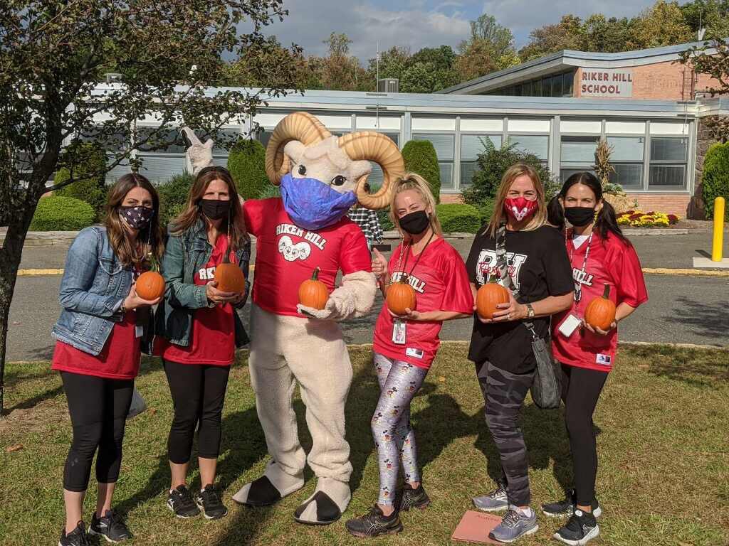 First Grade teachers and our mascot, Cornelius, at the Riker Hill pumpkin patch.  What a great Ramily gathering today! <a href="/RikerHillRams/">Riker Hill Elementary School</a>