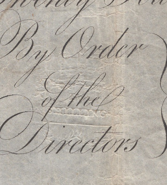 At this time, banks issued notes to clients of sufficient standing on an individual basis, and the bank would number, sign and date every note by hand. This note has also been embossed with a 2 Shillings stamp, I'm not clear if this added or deducted that value to/from it