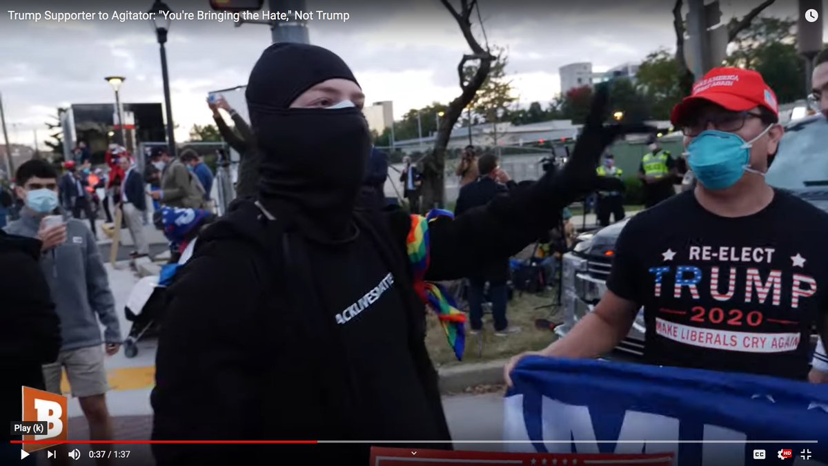 On the other side, a DICK."Black Lives Matter" on his hoodie...as he totally disrespects a black man speaking to him from his heart."Yeah, whatever, BLACK SLAVE. Shut up. You're not even worth my time, boy."
