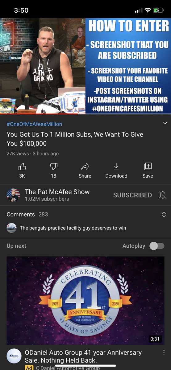 JoeyTimebomb's tweet photo. Thanks for the chance to win thousands AND THOUSANDS of dollars. As a Colts fan, I’ll never forget that ill fated play. #OneOfMcAfeesMillion https://t.co/TScLfLDbh3