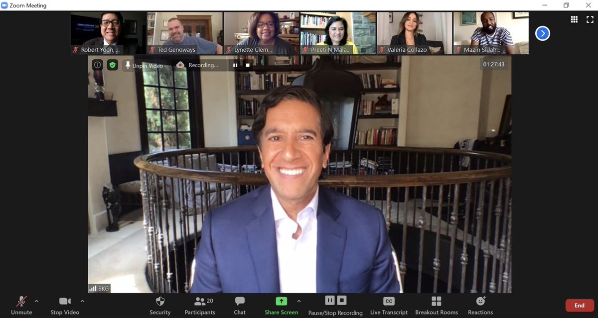 Dr. Sanjay Gupta during a Zoom conference with the Knight-Wallace Reporting Fellows. 