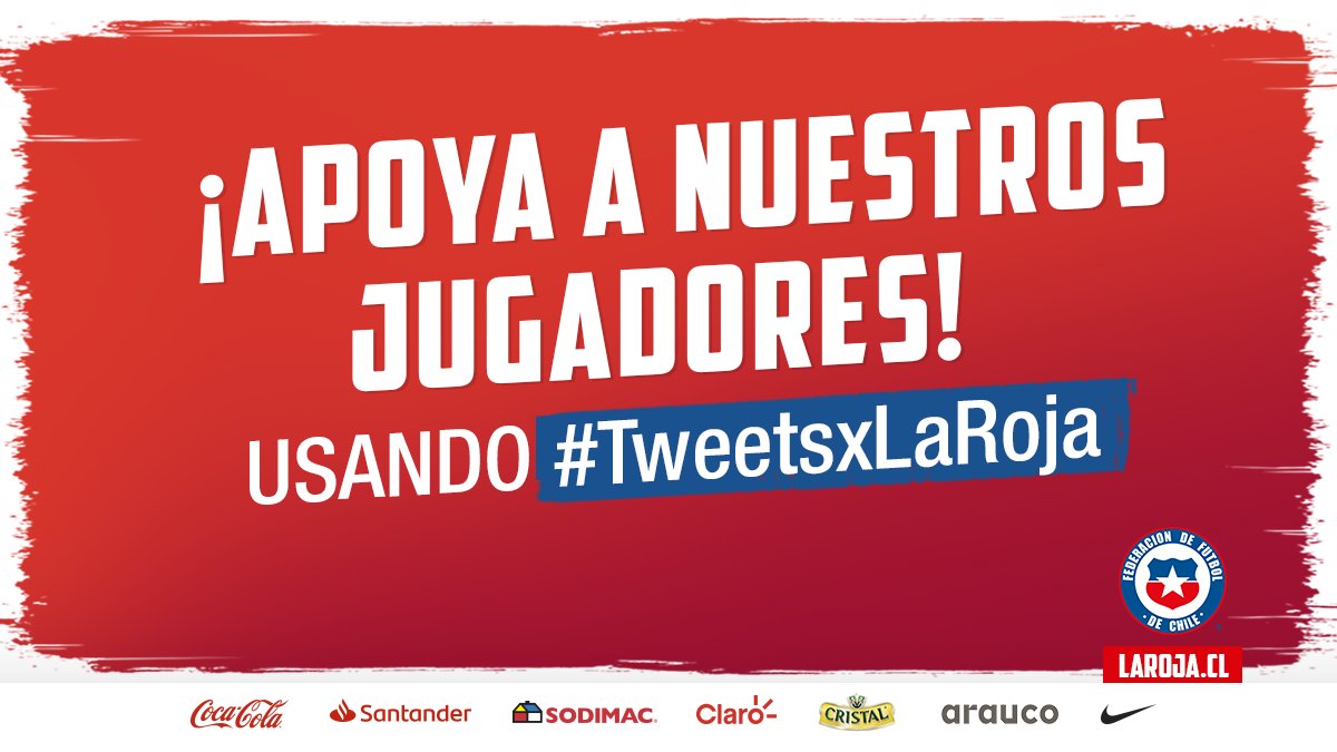 LaRoja's tweet photo. 🇨🇱😍 Los cracks de #LaRoja recibirán tu aliento‼

📲💻 Escribe tu mensaje con el hashtag #TweetsxLaRoja y las figuras de la Selección podrán leerte en el Estadio Nacional y sentir tu apoyo. ⚽ 💪

#LaRoja te espera‼ 

#Chile #VamosChile #VamosLaRoja https://t.co/qJhYIfuHMU