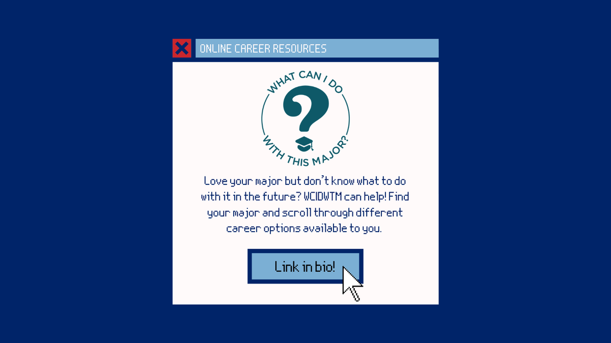 BUCareerDevelop's tweet photo. WCIDTWM is your go-to resource for figuring out what career paths are possible for your major and the skills they involve. Find out what you can do with your major here: https://t.co/tVvK13STYR https://t.co/3ejYp5jZdo