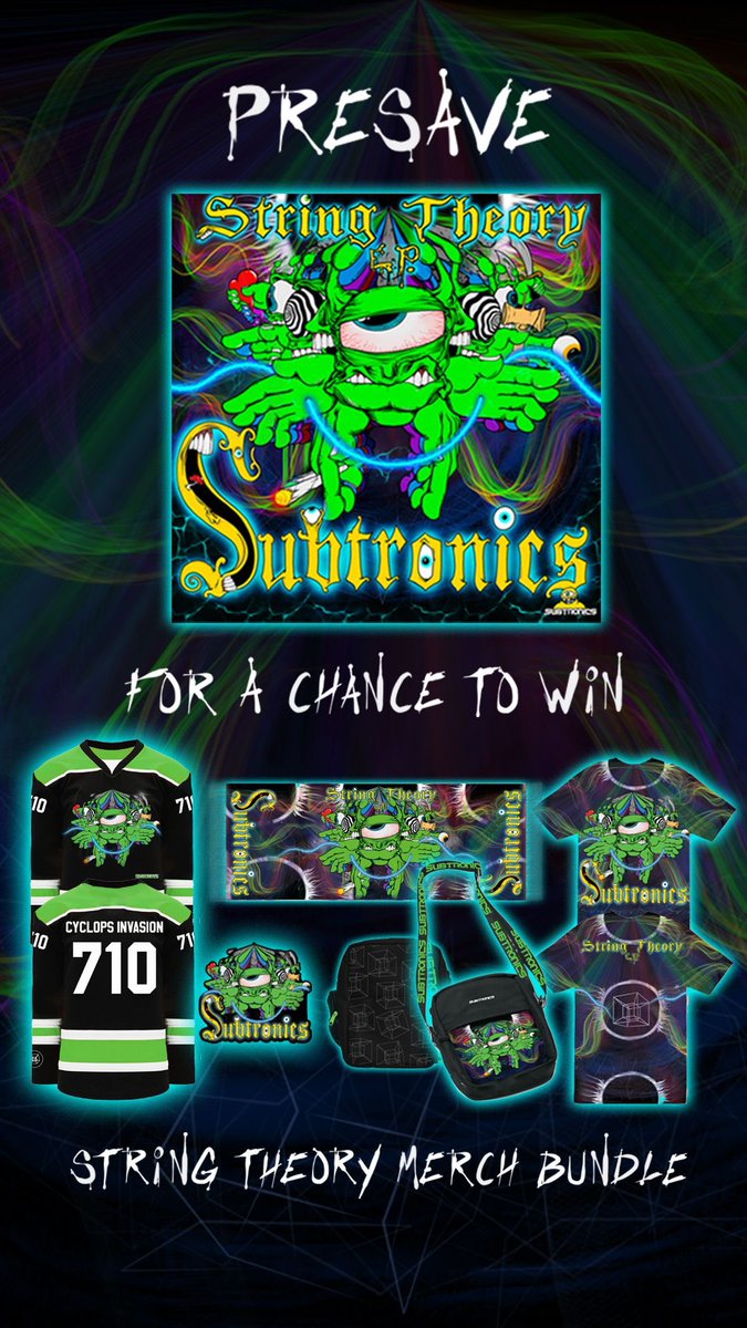 Subtronics's tweet image. GIVING AWAY BRAND NEW STRING THEORY MERCH 
win a string theory jersey, pashmina, and a bunch more! just pre save string theory, like /repost this and tag 3 homies! 
pre save in bio