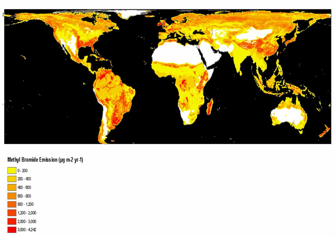 Here's a map of global Methyl Bromide emissions.