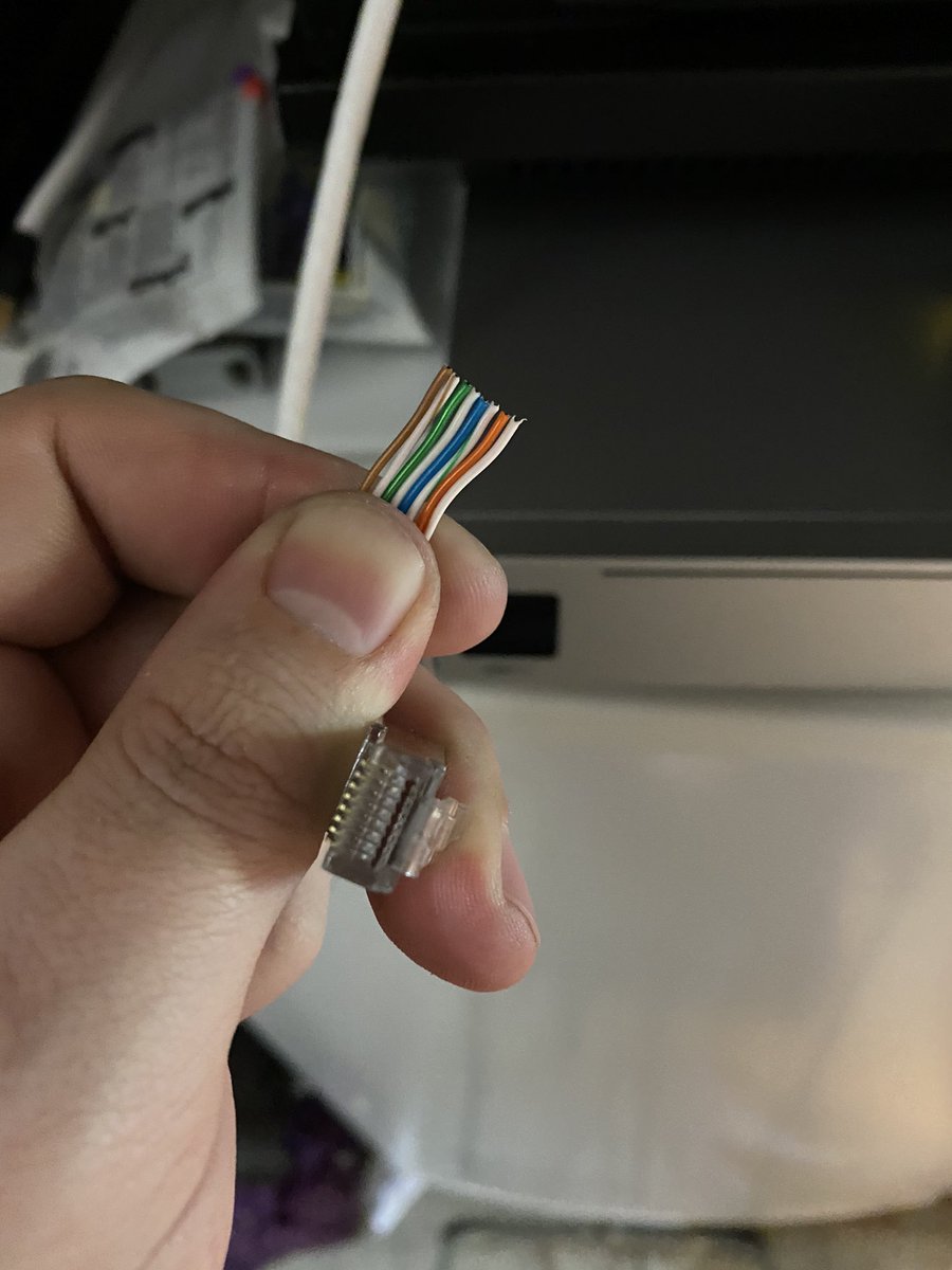 Had a few people ask me about crimping previously. FWIW, I swear by pass-through connectors which are so much easier to deal with. Here’s how they work: wires through the end and crimper has a guillotine. Simpler and a lot less frustrating: