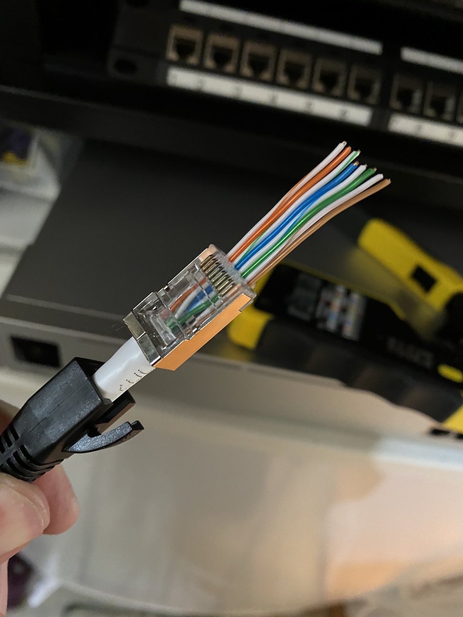 Had a few people ask me about crimping previously. FWIW, I swear by pass-through connectors which are so much easier to deal with. Here’s how they work: wires through the end and crimper has a guillotine. Simpler and a lot less frustrating: