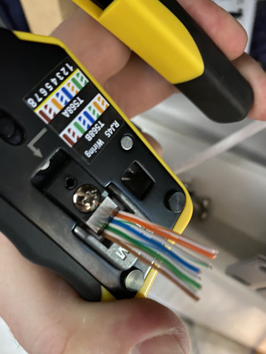 Had a few people ask me about crimping previously. FWIW, I swear by pass-through connectors which are so much easier to deal with. Here’s how they work: wires through the end and crimper has a guillotine. Simpler and a lot less frustrating: