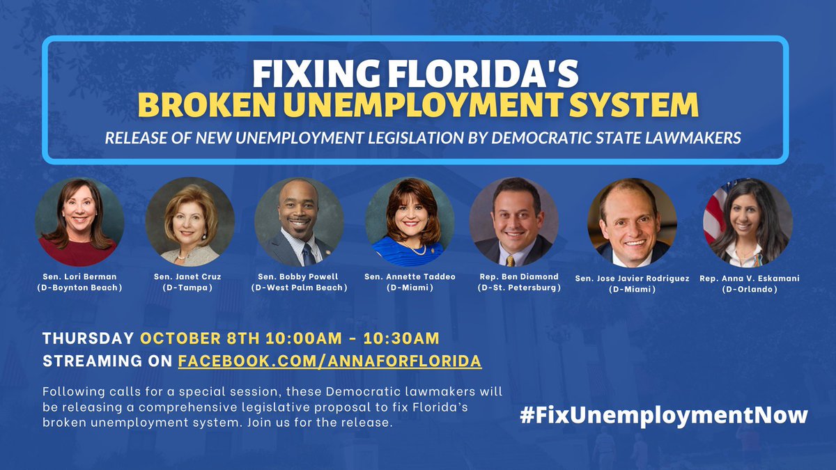 JoseJavierJJR's tweet image. TOMORROW at 10am please join my colleagues and I to discuss a comprehensive legislative proposal to reform Florida’s broken unemployment system. #FixUnemploymentNow #ExtendUI 

RSVP FOR LIVESTREAM HERE ⬇️
facebook.com/events/3550202…
