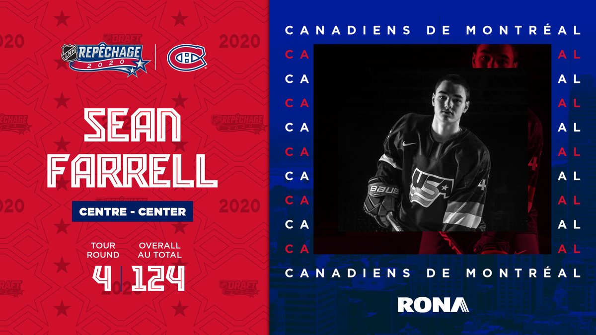 Avec le 124e choix, les Canadiens sélectionnent Sean Farrell.

With the 124th pick, the Canadiens select Sean Farrell.

#GoHabsGo | <a href="/RONAinc/">RONA</a>