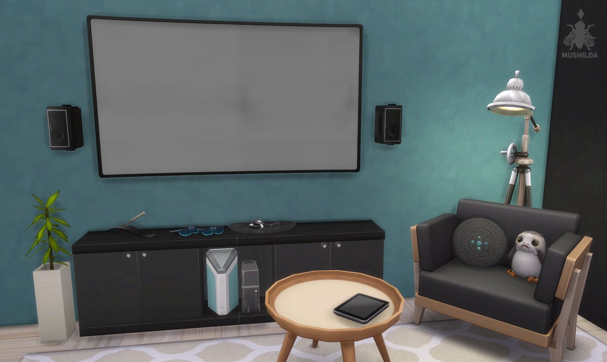 Living room. There is everything for recreation and entertainment. The stereo system rotates and looks like speakers. All seats are functional, and sims do not sink their body into the pillow.  #ConiferStation   #EvergreenHarbor   #TheSims4EcoLifeStyle   #ShowUsYourBuilds   #TheSims4