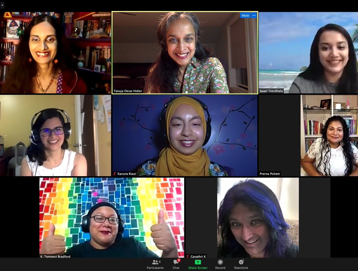 ThisIsTanuja's tweet photo. Wonderful time talking #inspiration, perspiration, story creation w/ @ShvetaThakrar @KarunaRiazi @swatiteerdhala @tanazbhathena @prernapickett @ktempesta @gayathrikwrites @carlbrandon   #sisterscribes #desi #ownvoices #weneeddiversebooks #southasia #diaspora #DimpleLala 💜s you https://t.co/64n3yn4mis