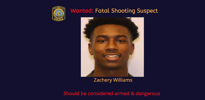 #ColumbiaPDSC Update - Senate Street murder case. Investigators have arrested one suspect &amp; are searching for another in the fatal shooting of a 26-year-old man from Greenville. Help us find suspect Zachery Williams. Call <a href="/MidlandsCrime/">Crimestoppers</a> 1-888-CRIME-SC.
ow.ly/GJOv50BMxxa
