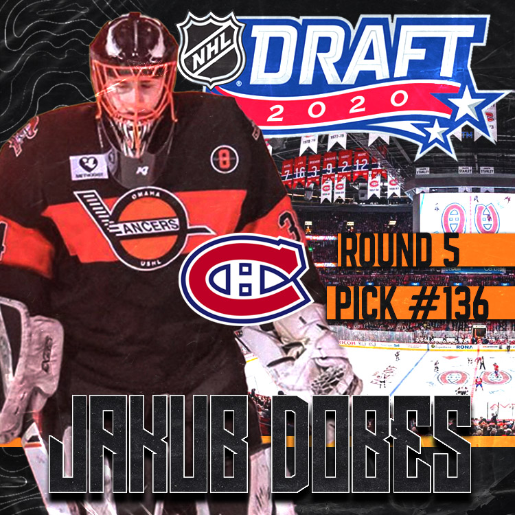 Congrats to Jakub Dobes on being selected by the <a href="/CanadiensMTL/">Canadiens Montréal</a> in the 5th Round (Pick: 136) of the #NHLDraft!
