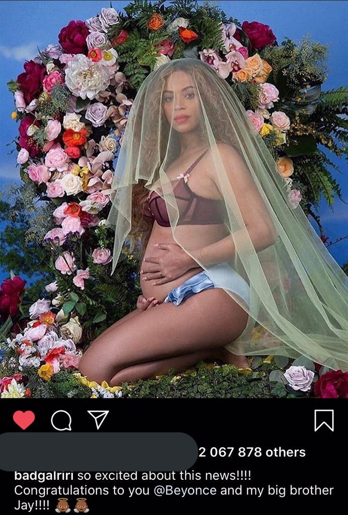 Rihanna congratulates Beyoncé on her pregnancy