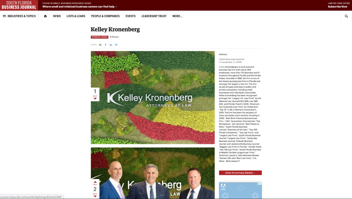 KelleyKronenLaw's tweet photo. Check out #KelleyKronenberg in South Florida Business Journal's virtual showcase to learn more about the firm. #KKLaw  https://t.co/OsbSq9PHfV https://t.co/ylF8lLIml6