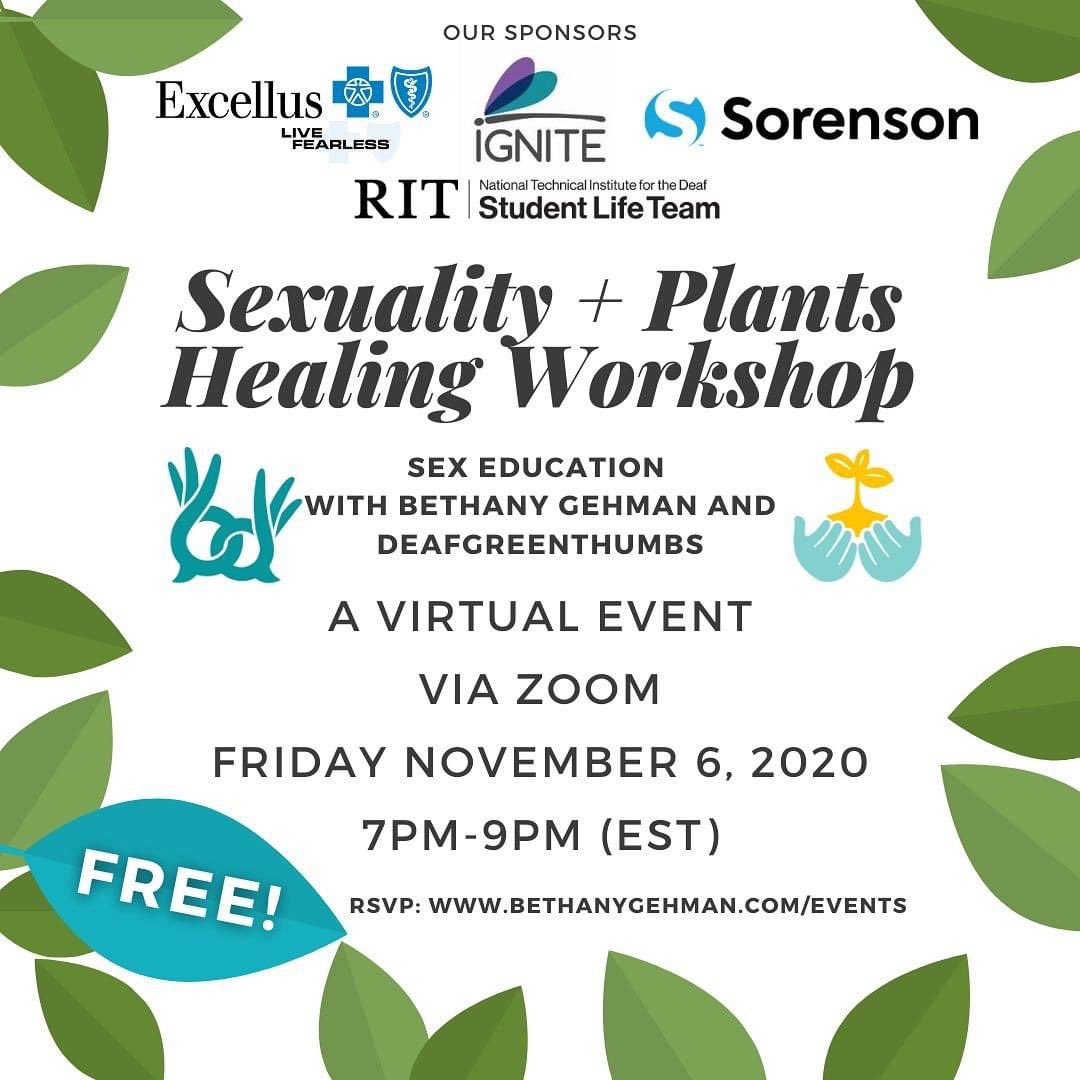 deafgreenthumbs's tweet photo. Join Sex Education in ASL with Bethany @sexpositive_asl and deafgreenthumbs to grow your knowledge of relationships and plants at the Sexuality + Plant Healing Workshop.
RSVP: https://t.co/FfIHeifUss
#sexuality #Deafsexuality #PlantsandSexuality #sexualityhealing #DeafSexeducator https://t.co/MrgUQnGgRL