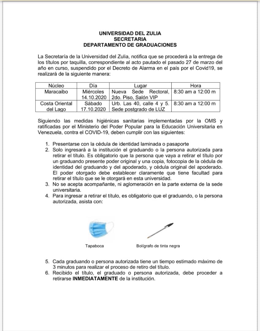 #ATENCION | Graduandos del 27/03/2020: nueva fecha de entrega de títulos por taquilla: