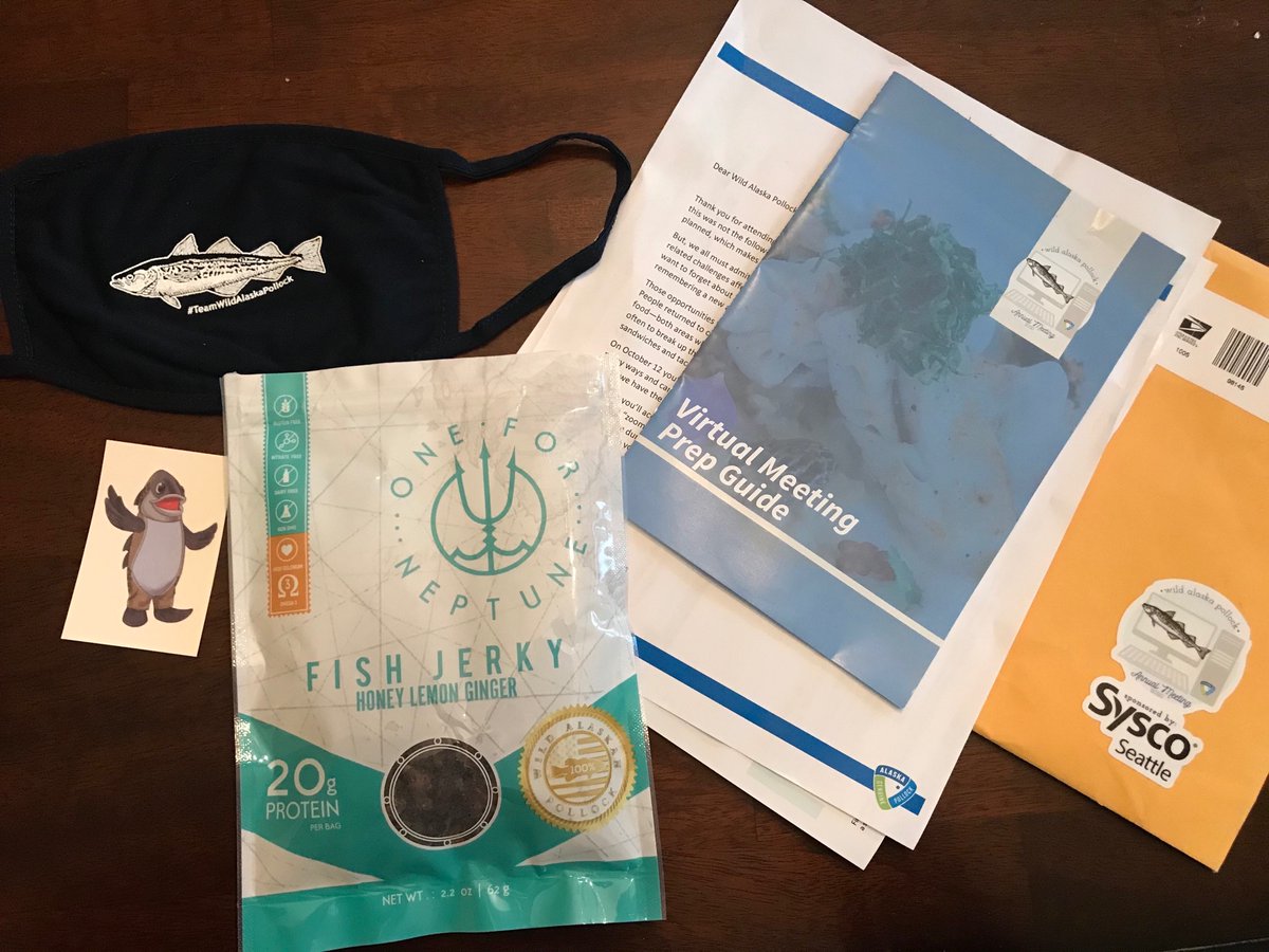 NetYourProblem's tweet image. Now this is how you run a virtual meeting!  Thanks @wildAKpollock for the swag pack and really looking forward to trying my first @OneForNeptune jerky!  It’s already been husband approved! @Syscosea #WildAlaskaPollock #PerfectProtein #GAPPAM2020