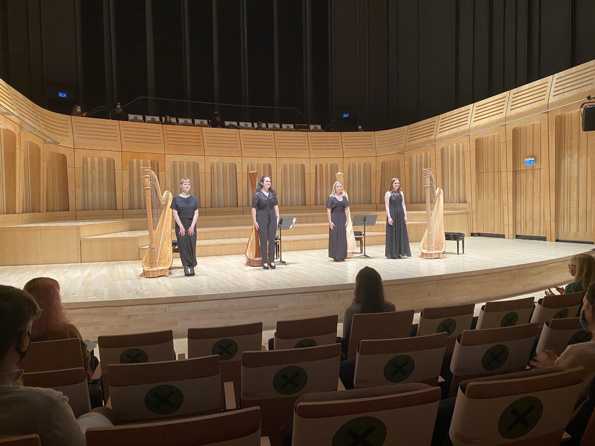 A great performance from RWCMD harpists today. Great to be back making music, and performing to an appreciative but socially distanced college audience. #rwcmd