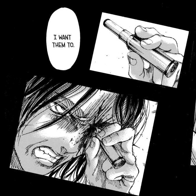 “You are free”And even when it came to eyes with freedom, Ymir loses her left eye, the same eye Eren sacrificed for his disguise saying he wants them to live happy long lives even when it's associated with freedom we all knew thks Eren and Ymir “Eye parallelism”
