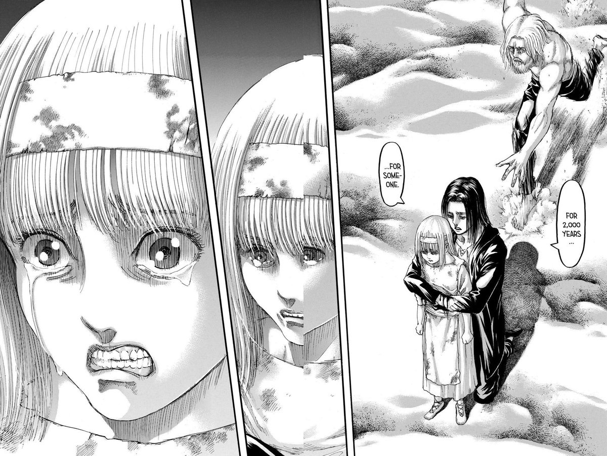 The only single time we actually got to see what her eyes looked likeWas when Eren “Freed” herWe got to see them clearly which confirms that ideology and breaks her away from itWho's a 'slave' on attack on titan?It's simple someone who has their freedom hambered by someone