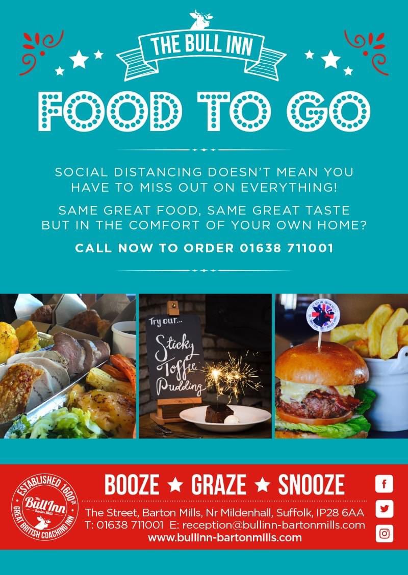 🌟 F O O D   T O   G O 🌟

Don't forget our entire menu is available to take away!
Call to order 01638 711001

bullinn-bartonmills.com