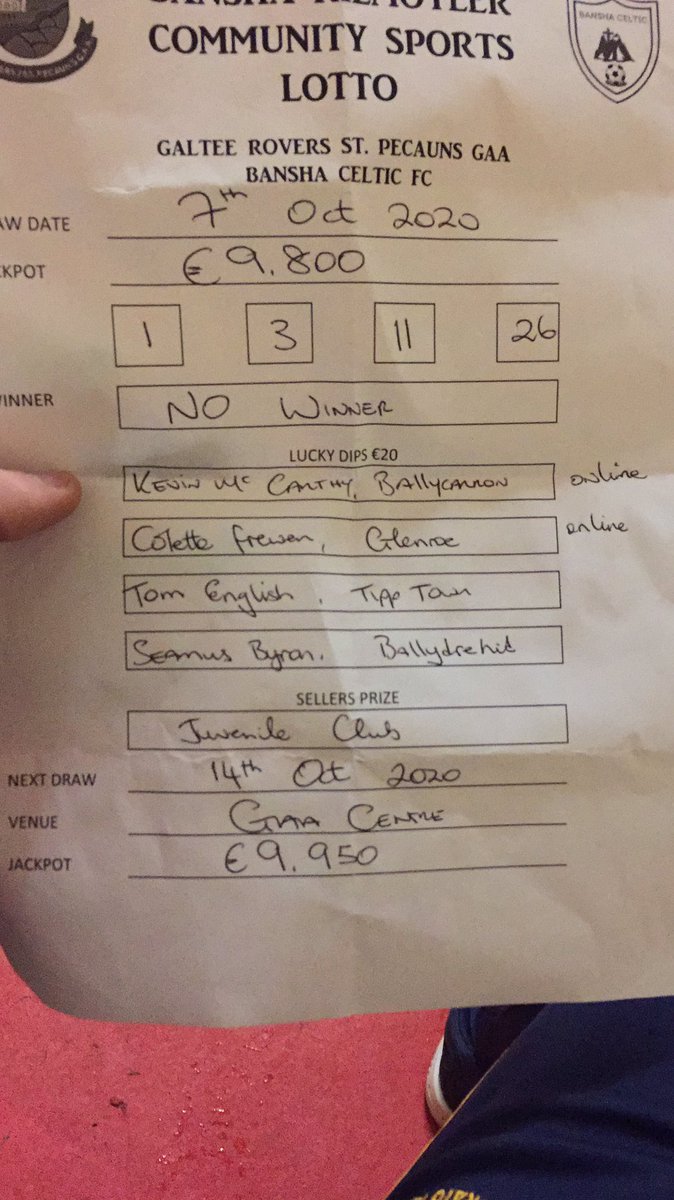 Tonight’s lotto results.... No winner... Congrats to all who picked up lucky dips... Next draw Wednesday 14th Of October