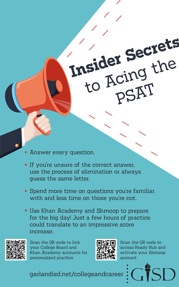 Garland ISD's PSAT/NMSQT Day is one week away! Prepare for success with these insider secrets to acing the test, which is administered free of charge: garlandisd.net/collegeandcare… #ChooseGarlandISD #CollegeReadyGISD