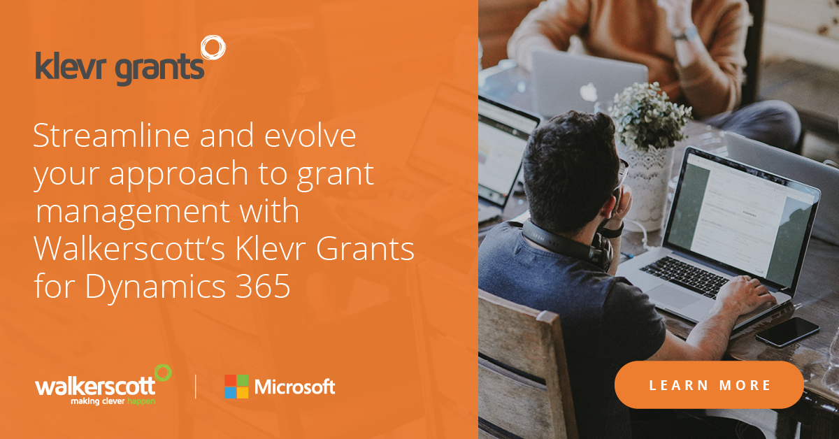 Walkerscott_co's tweet photo. Streamline &amp; simplify the way your organisation manages and administers grants - introducing Klevr Grants, built on the @Microsoft Dynamics 365 platform.

Click here to learn more: https://t.co/AEdF2jJP3A

#dynamics365 #microsoftdynamics #grantmanagement #makingcleverhappen https://t.co/kTw1s8z0hb