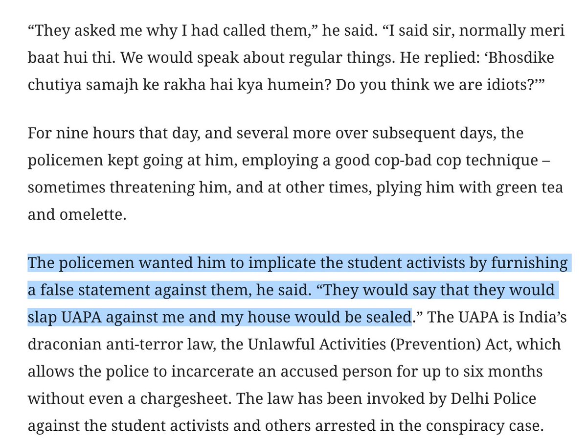 A student. A food seller. A creative producer. A scientist. All they have in common is that they took part in the anti-CAA protests last winter. Months later, the Delhi Police called them in for questioning in the controversial riots case.2/n  https://scroll.in/article/974896/special-report-a-silent-crackdown-sweeps-through-delhi-in-the-guise-of-probing-riots-conspiracy