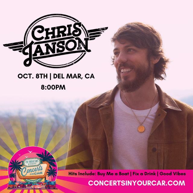 Enter NOW to win tickets to tomorrow's Chris Janson concert. Sing along with hits like "Good Vibes", "Buy Me a Boat" and "Fix a Drink" at Concerts at Your Car at the Del Mar Fairgrounds. Winner will be notified tomorrow (10/8) at 12noon.
contest.app.do/win-chris-jans…