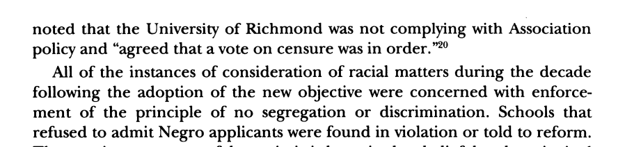 Some schools continued to refuse to admit Black applicants into the 1960s. For example, this article indicates that as late as 1962, the University of Richmond was in violation of the AALS policy.  https://www.jstor.org/stable/42...