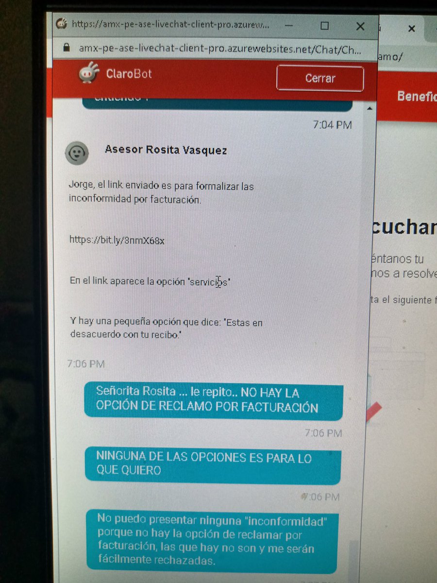 jebayonag's tweet photo. @OSIPTEL no se puede registrar vía web reclamos por facturación en @ClaroPeru no hay la opción, solo hay problemas precisos por otros motivos en la facturación, pero por causas de fallas, mala señal, menos del 40% garantizado, etc. para los descuentos respectivos no se puede. https://t.co/BJqlW9d9OF