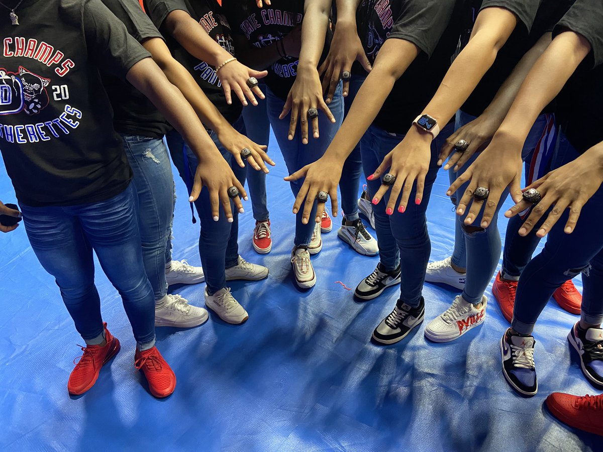 Duncanville_HS's tweet photo. It takes focus, hard work, discipline, commitment and countless sacrifices to turn a dream into reality. Congratulations 🎊 once again @pantherettesbb on turning your dream into a reality, 2020 6A State Champions! #CityofChampions #ringcermony  #blingbling https://t.co/J39cNc0LV0