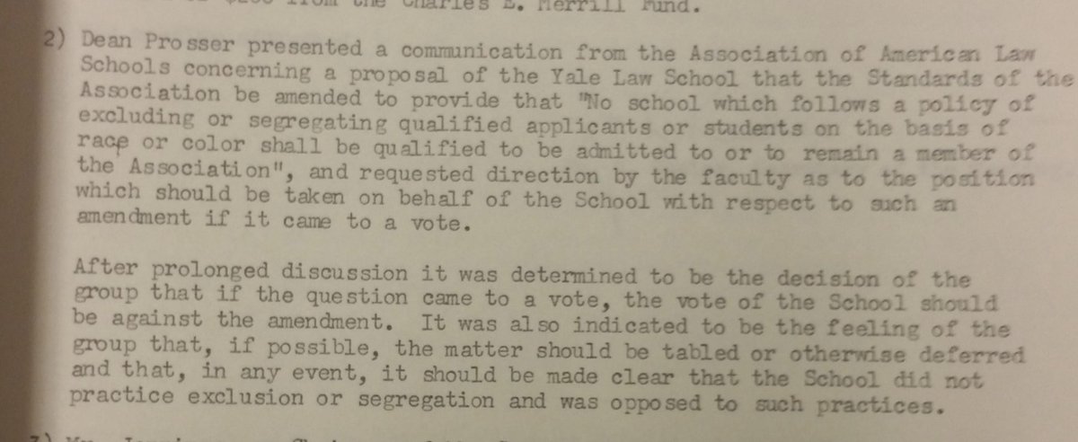 I learned of this because, when I was reading some old Boalt Hall (aka  @BerkeleyLaw ) faculty meeting minutes that my friend Kyle Graham sent me, I came across this from Nov 30, 1950. The Berkeley faculty debated the proposal before it was formally proposed at the AALS meeting.