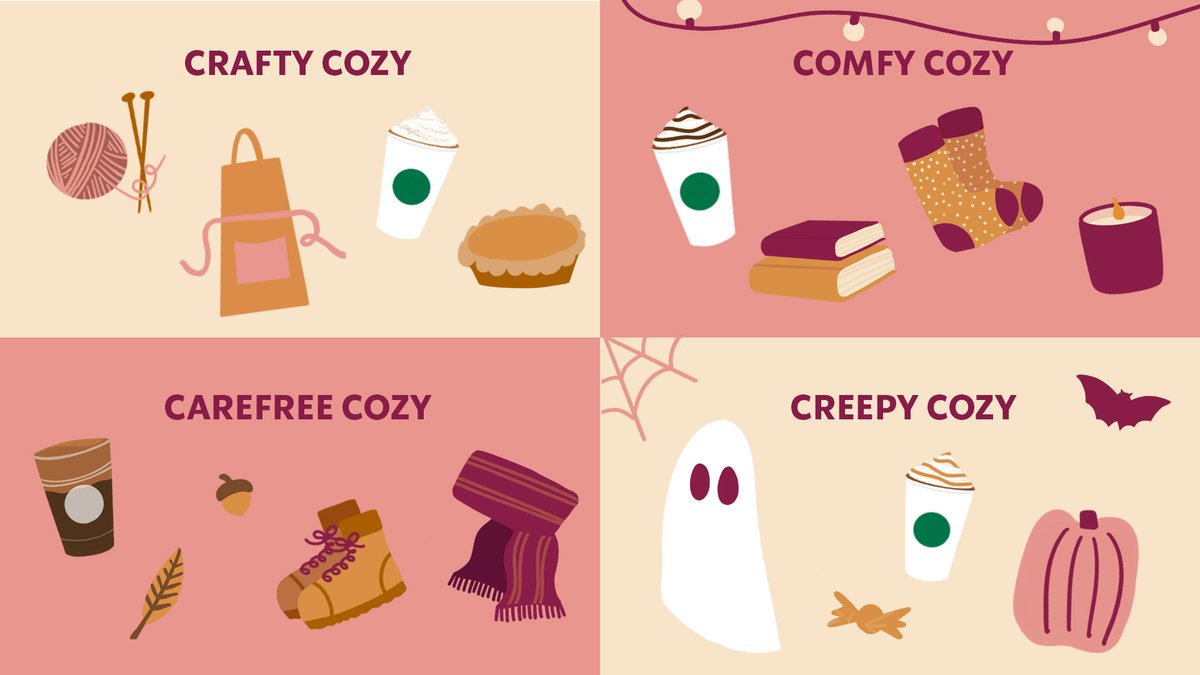 How are you staying cozy this fall?
🥧 Crafty Cozy: Baking and making with a Pumpkin Spice Latte.
☕ Comfy Cozy: Snuggling up with a Hot Chocolate.
🍂 Carefree Cozy: Crunching leaves with a Pumpkin Cream Cold Brew.
👻 Creepy Cozy: Ghoulishly sipping a Salted Caramel Mocha. https://t.co/4S2KvT9CC2