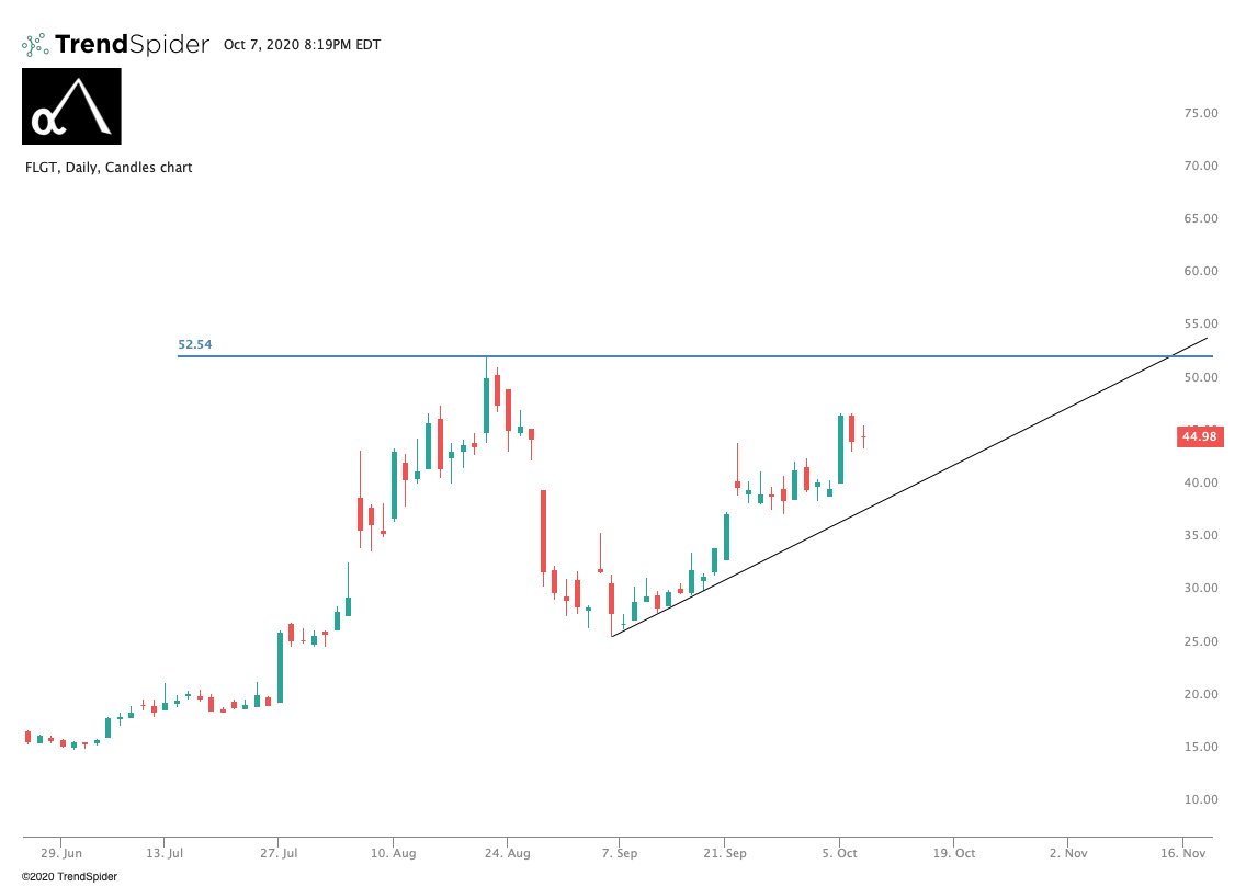  $FLGT. Ready to test $52.5 level. Broke out of cup & handle and down wedge, so showing big strength here.