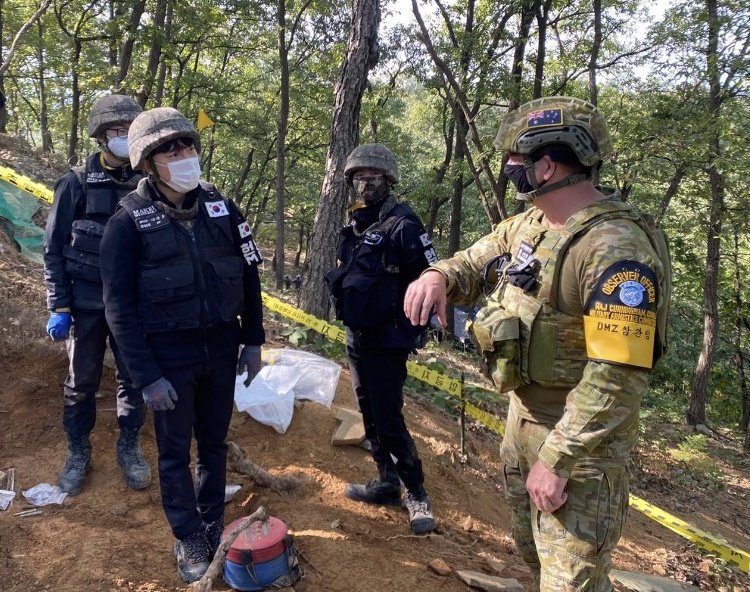 UN_Command's tweet photo. This week, work restarted at #ArrowheadHill following infrastructure repairs. Heavy rains took a toll, but the teams are back at it now, removing mines &amp; UXO to facilitate the meaningful #RemainsRecovery mission. As always, our UNC🇺🇳 team is there to support our ROK🇰🇷 partners. https://t.co/RDknfFBDWD