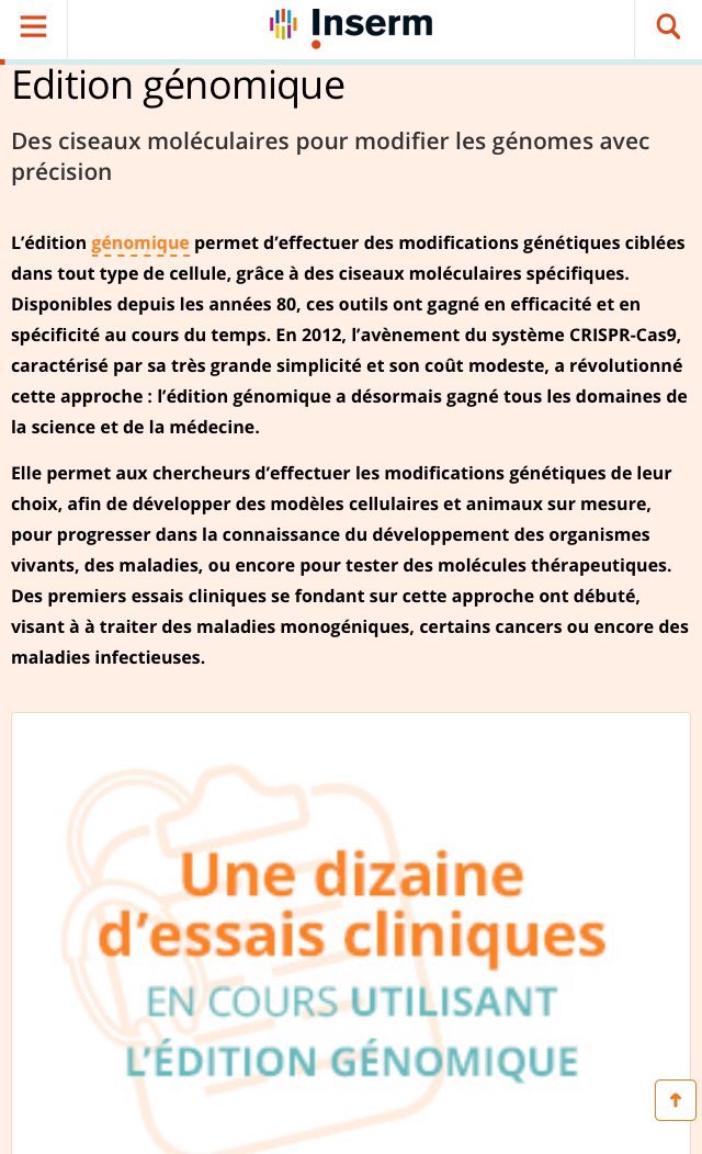 Enfin, c’est avec CRISPR que les 1er essais de modification de l’ADN d’un humain vivant, à visée « therapeutique », ont eu lieu à partir de 2017. L’Inserm fait aussi des recherches en ce sens pour développer pour l’industrie des anticancéreux hors de prix, avec l’argent public :  https://twitter.com/docteurgonzo4/status/1278863996309966848