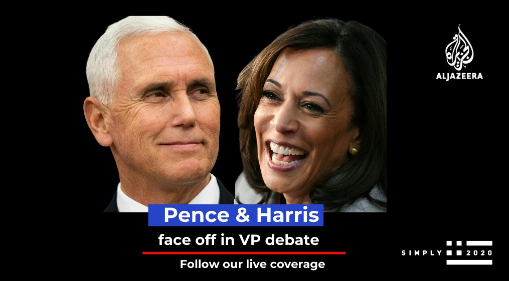 THREAD Mike Pence and Kamala Harris face off in the 2020 vice-presidential debateFollow for updates  https://aje.io/cuc5g  #VPDebate    #Debates2020  