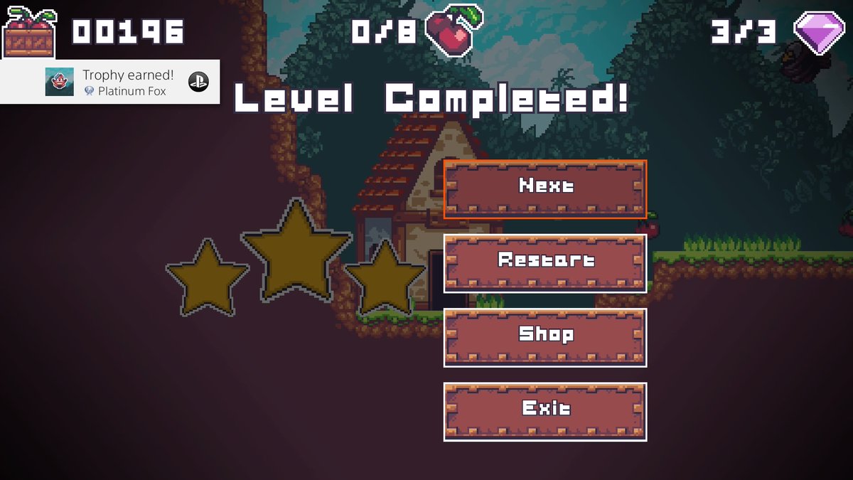HUKU117's tweet photo. FoxyLand (PS4) Platinum#163 and 100% Complete
#TrophyHunter #PlatinumTrophy #PlayStation #PS4 #PS4Share #RatalaikaGames #BugStudio #FoxyLand https://t.co/hMpkXpRFQP