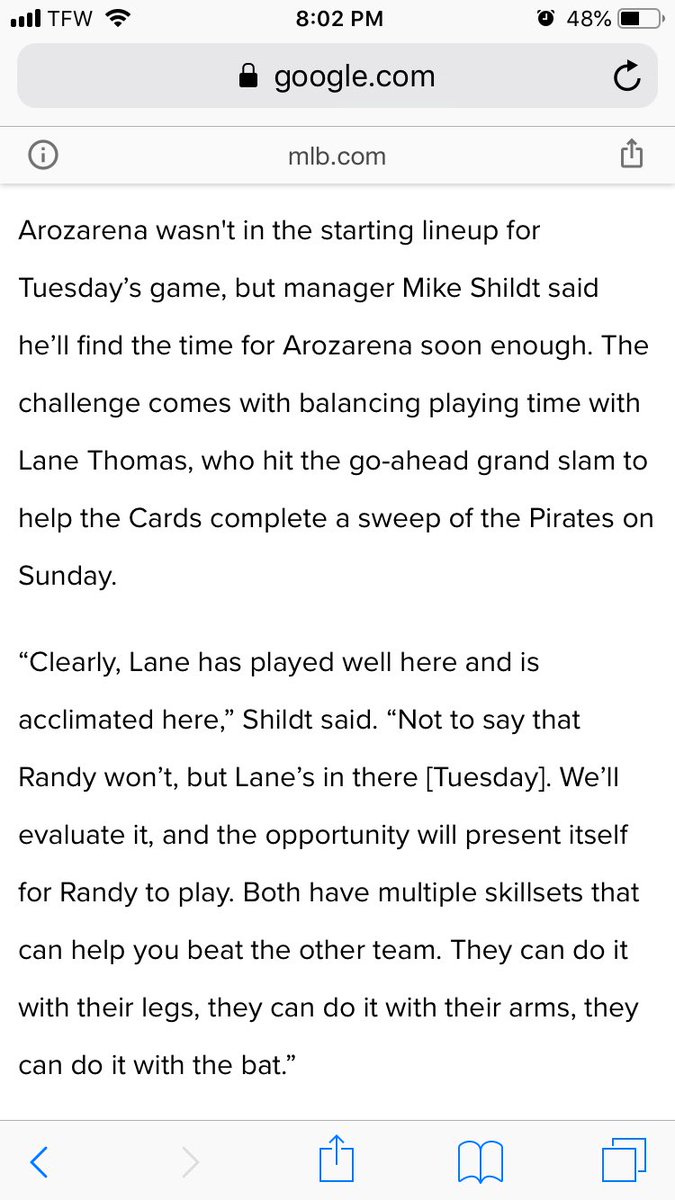 Randy was promoted on Aug 13th, 2019 after destroying PCL pitching. To set the scene, Bader’s in Memphis Exile, O’Neill has been on the IL for 2 weeks, Fowler is the primary CF with RF being a combo of Edman/Martinez. Martinez hitting the IL opened a roster spot. Shildt says...