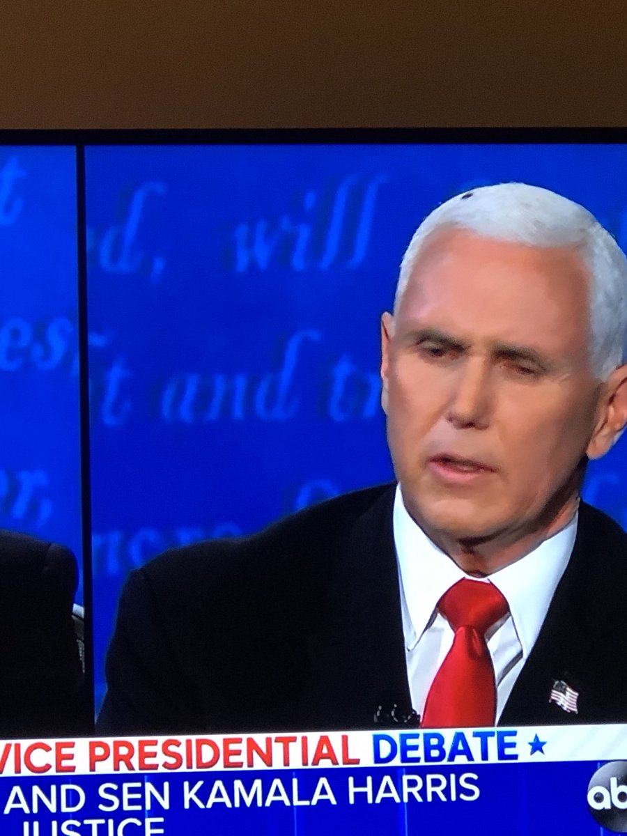 NathanielPaty's tweet photo. ⁦⁦@VP⁩ you have a fly on your head. Game over!!! https://t.co/42qGUCz7J0