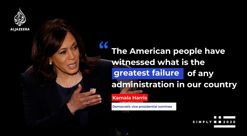 The Trump administration “knew” how serious the coronavirus threat was and “covered it up”. “They minimised the seriousness,'' says Democratic vice presidential nominee Kamala Harris Latest on  #VPDebate    http://aje.io/pu69p   #Debates2020  