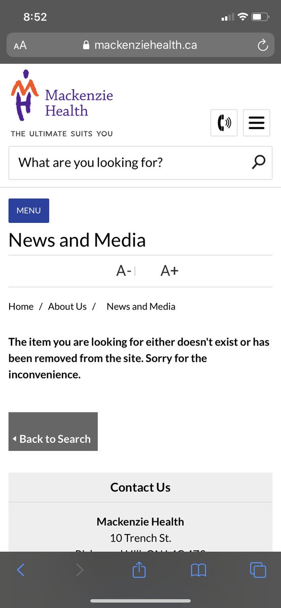 Mackenzie Health has a broken page too. What's happening?