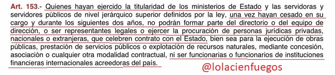 Que alguien informe a pren$a pautada, que el ministro saliente  <a href="/RichardM_A/">Richard Martínez</a> no puede ser funcionario de Banco Interamericano de Desarrollo (BID)hasta después de dos años.

Lo dice el artículo 153 de Constitución.
Sépanlo y sigan haciéndo$e los pendejo$.

cc//<a href="/Lenin/">Lenín Moreno</a> <a href="/luisevivanco/">Luis Eduardo Vivanco</a>