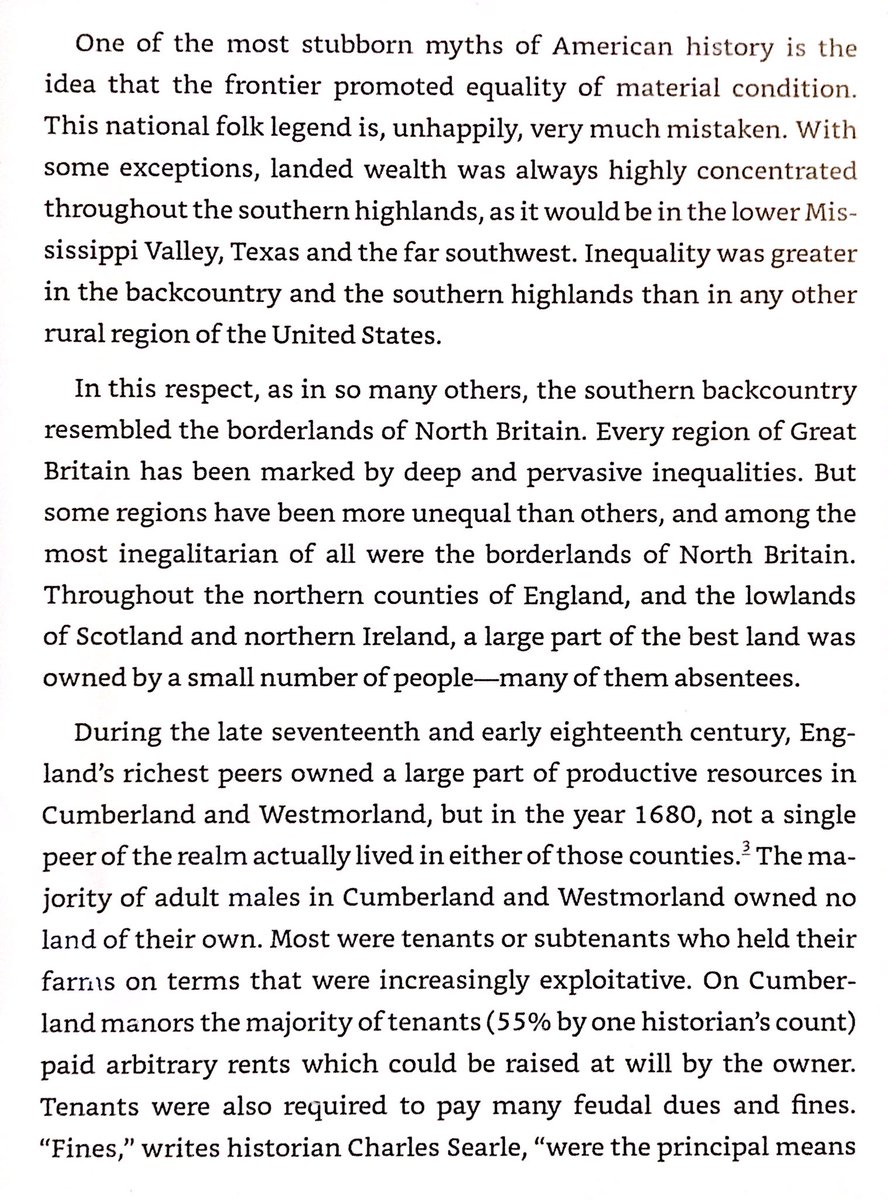 Inequality in Scots-Irish lands was extreme both in Britain & in America. Author gives example that 20% of families owned 82% of improved land & 99% of slaves in TN in 1850.