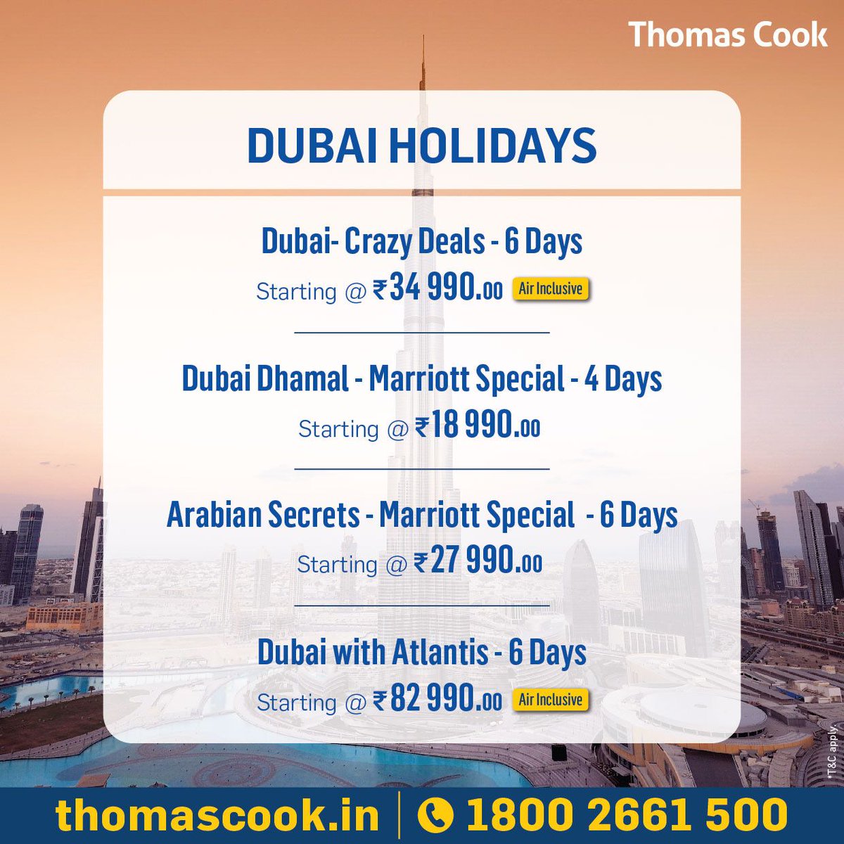 tcookin's tweet photo. #ThomasCookIndia presents #BestPriceChallenge. If you find the same package at a lower price, we will match the offer and pay you double the difference. 

Hurry, offer valid for a limited time. 

To know more click https://t.co/Ji9spaVBmi

#offers #grabnow #bestdeals #traveldeals https://t.co/pFchss3sK8